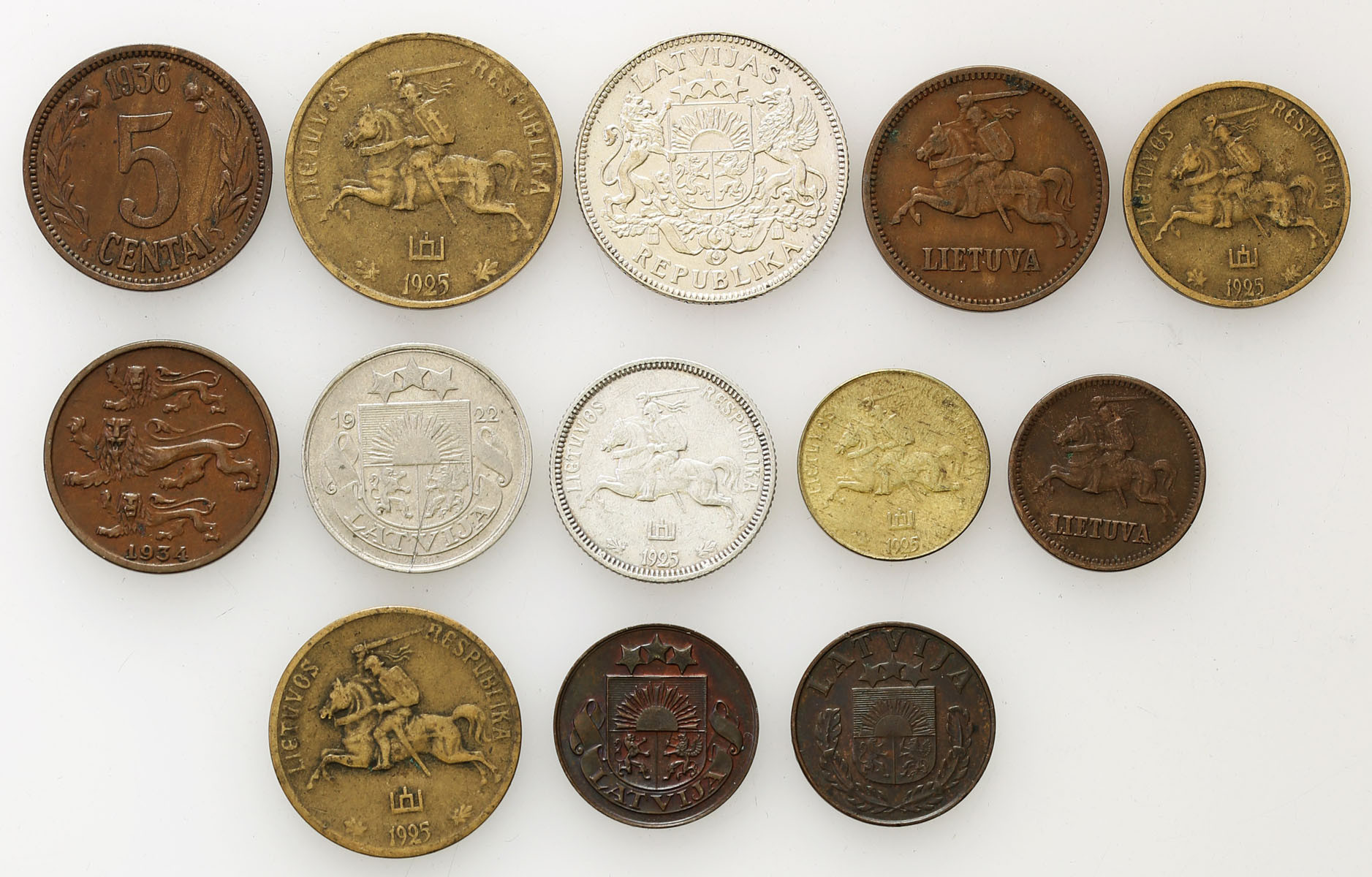 Litwa, Łotwa,  Estonia, zestaw 13 monet 1922 - 1936